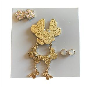 Set of 3 Gold Tone Pierced Earrings